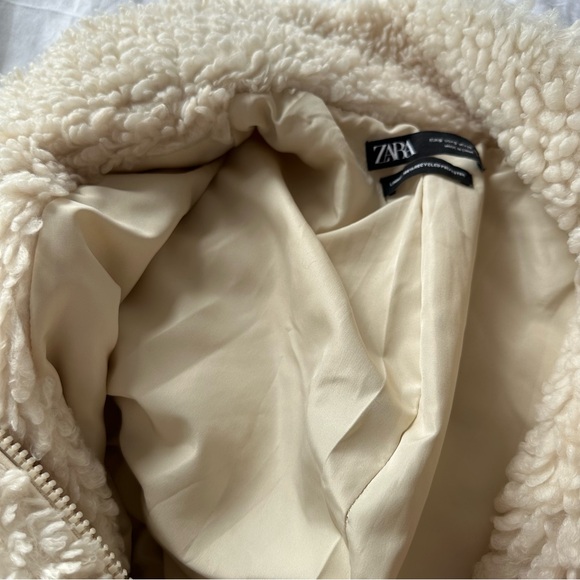 Zara Faux Fur Zip Up Bomber Jacket Ivory - Picture 5 of 7